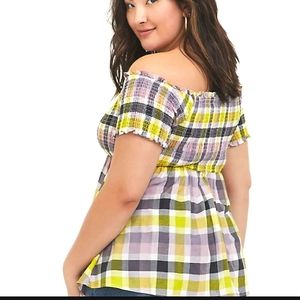 Torrid Plaid Off Shoulder Peplum Top Size 3 / 3X